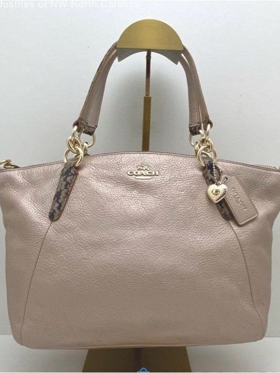 Coach Handbags - Coach Kelsey Satchel  Metallic Platinum/Gold Leather Bag with Reptile Trim